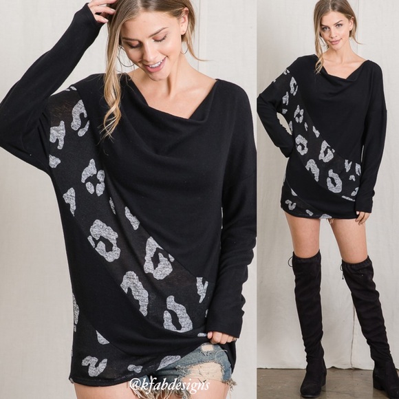 Tops - ❤️LAST ONE! Multi Wear Neckline Super Soft, Leopard Accent, Dolman Sleeve Top